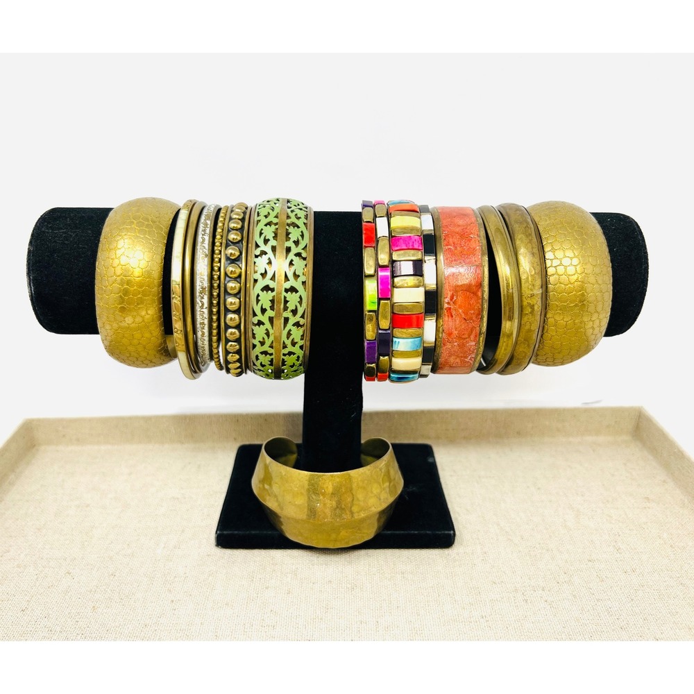 Vintage Brass Ethnic Boho Floral Bangle Bracelet Made in India Lot of 16
